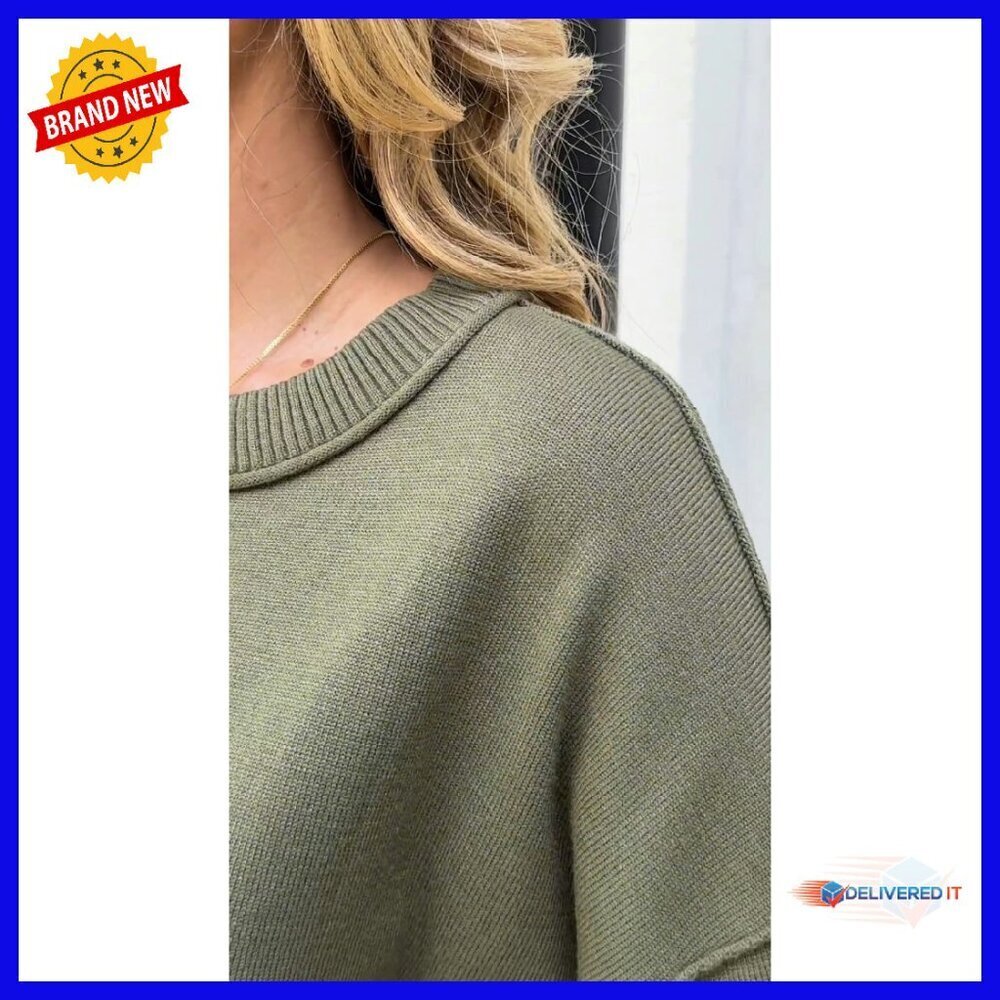 Oversized Cropped Pullover 3/4 Sleeve Lightweight Knit Summer Top - Picture 7 of 8